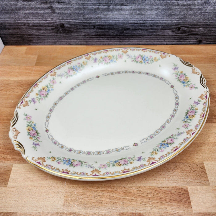 Marlene by Syracuse 14" Oval Serving Platter Floral Sprays Maroon & Blue Border