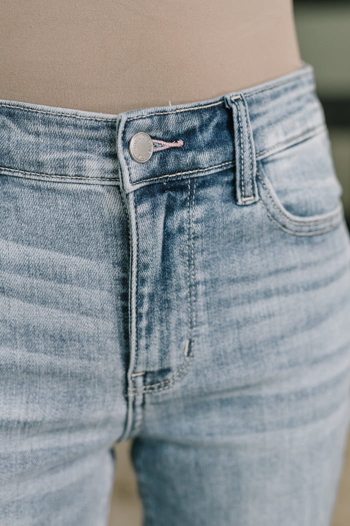 Mckaylee Mid Rise Kick Flare Jeans with Frayed Hem