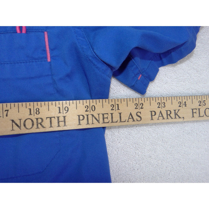 Med Couture Womens Royal Blue Pink Contrast V Neck Scrub Top Medical Uniform1