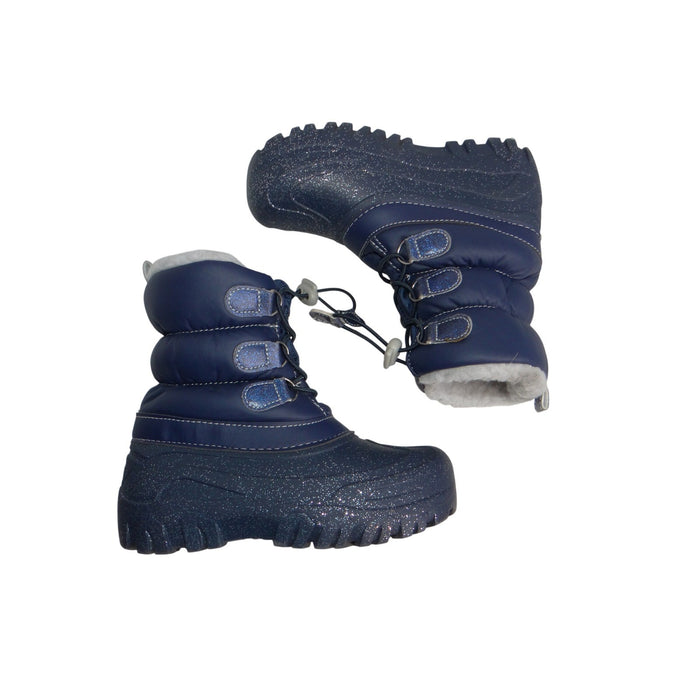 Members Mark Kids Navy Blue Glitter Snow Boots Puffer Faux Shearling Size 2 32950