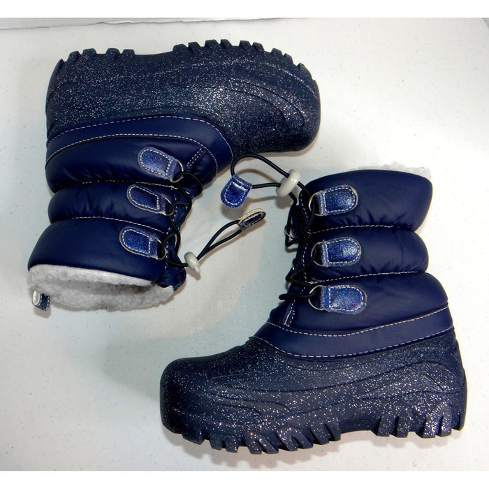 Members Mark Kids Navy Blue Glitter Snow Boots Puffer Faux Shearling Size 2 32951