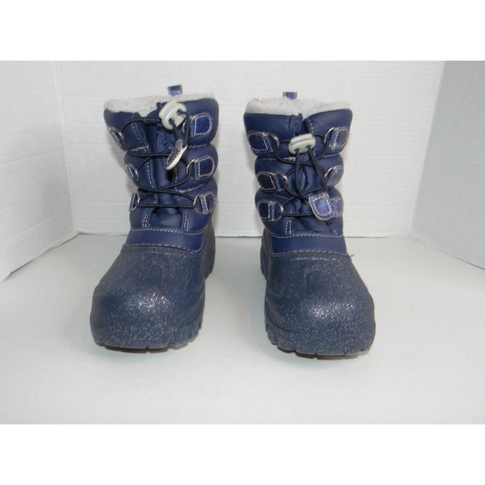 Members Mark Kids Navy Blue Glitter Snow Boots Puffer Faux Shearling Size 2 32953
