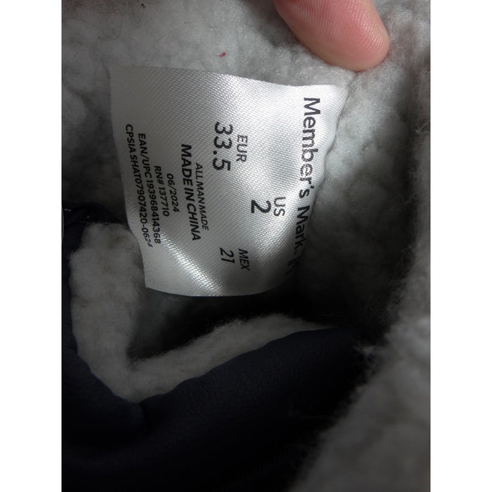Members Mark Kids Navy Blue Glitter Snow Boots Puffer Faux Shearling Size 2 32954