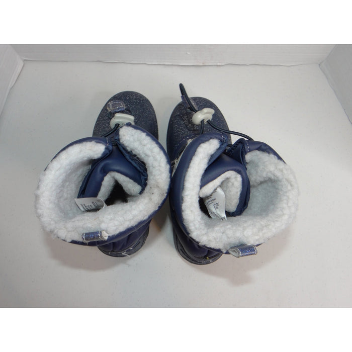 Members Mark Kids Navy Blue Glitter Snow Boots Puffer Faux Shearling Size 2 32955