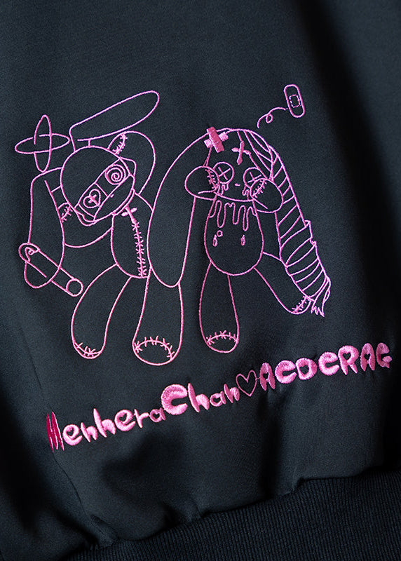 ACDC Rag Menhera-Chan Usatan Black Pink Oversized Zip Jacket close-up of embroidered Usatan bunny chest graphic
