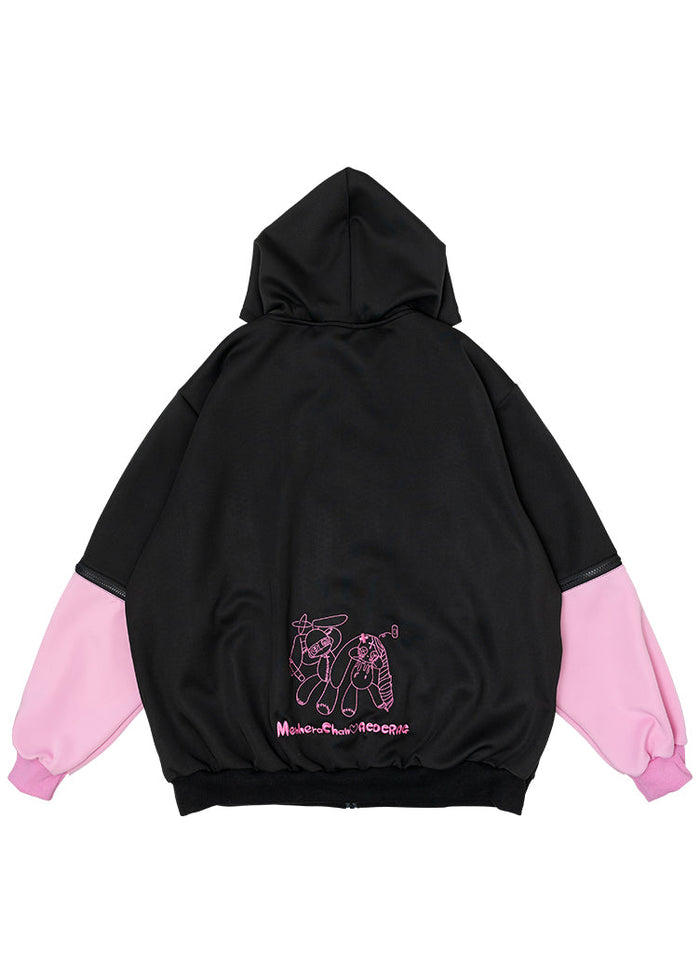 ACDC Rag Menhera-Chan Usatan Black Pink Oversized Zip Jacket in black and pink — back view