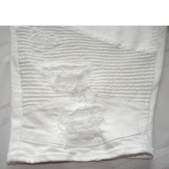 Men's White Distressed Denim Shorts2
