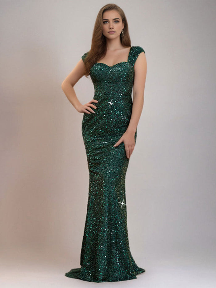 Mermaid Sequin Spaghetti Strap High-Waist Gown