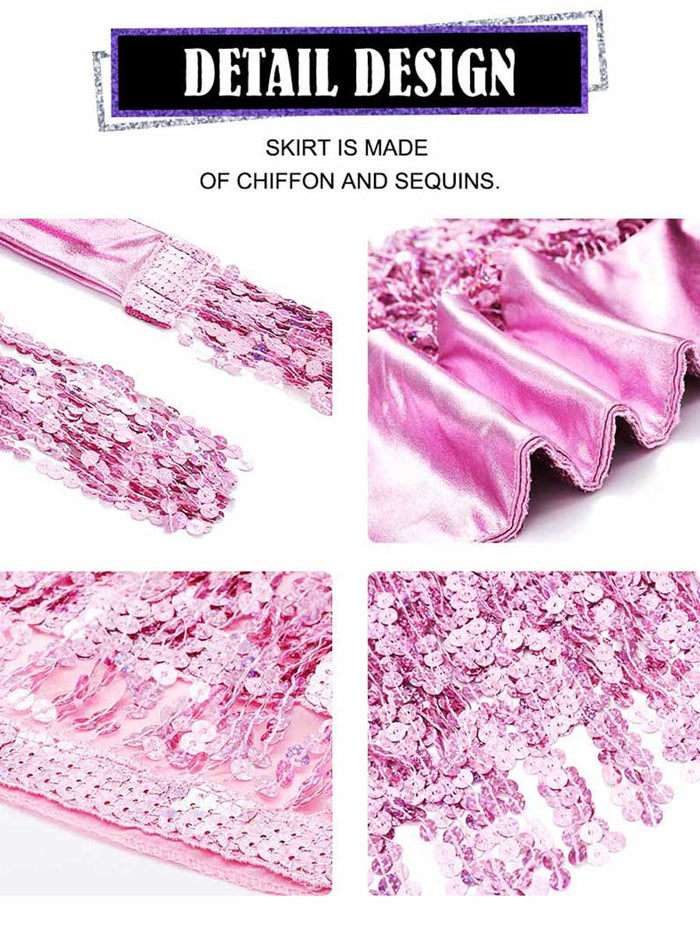 Metallic Pink Sequin Tassel Two-Piece Set