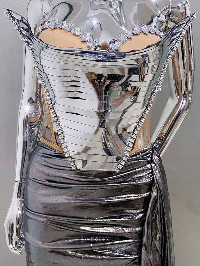 Metallic Sequin & Rhinestone Bustier Mini Skirt Set