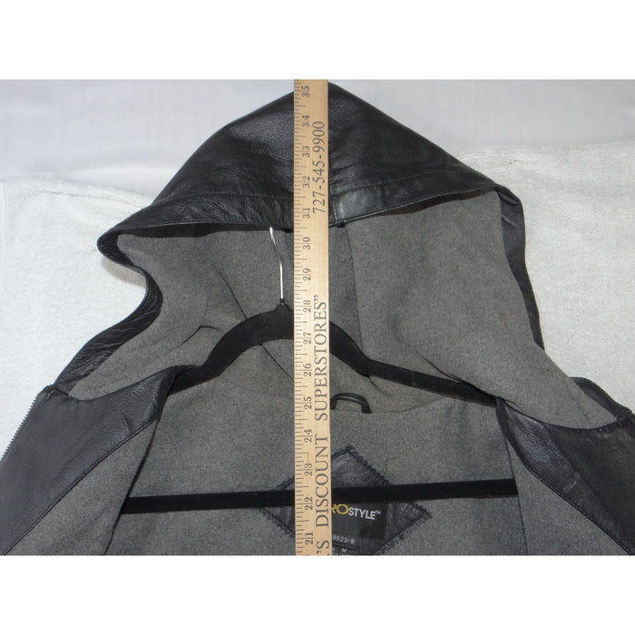 Metrostyle Womens Black Leather Hooded Jacket Zip Front Lined 29 9623 9 Size M2