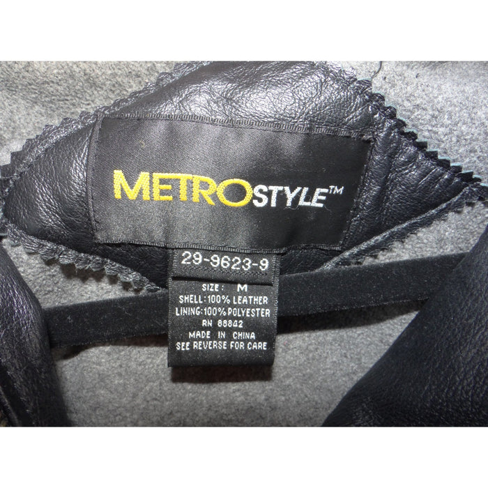 Metrostyle Womens Black Leather Hooded Jacket Zip Front Lined 29 9623 9 Size M6