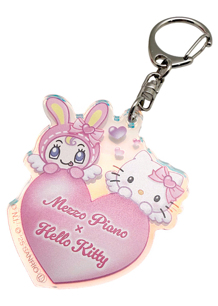 Bandai Mezzo Piano x Hello Kitty Acrylic Keychain Blind Box Single in multicolor with one surprise Hello Kitty collab acrylic keychain — side view
