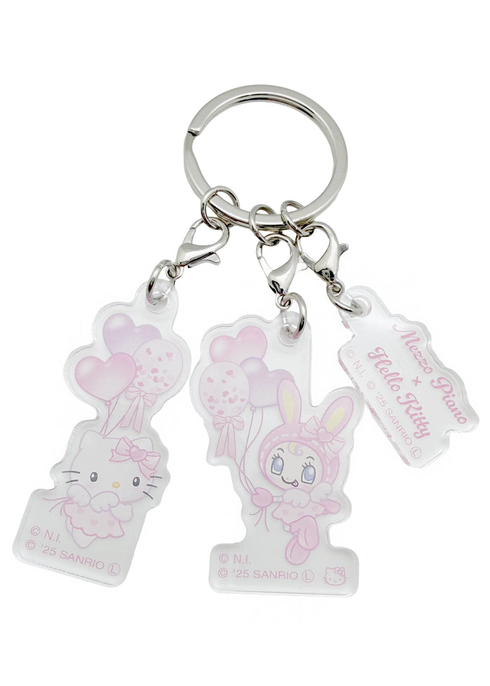 Bandai Mezzo Piano x Hello Kitty Balloon 3PC Acrylic Keychain in white with Hello Kitty balloon theme collab acrylic charm set — front view