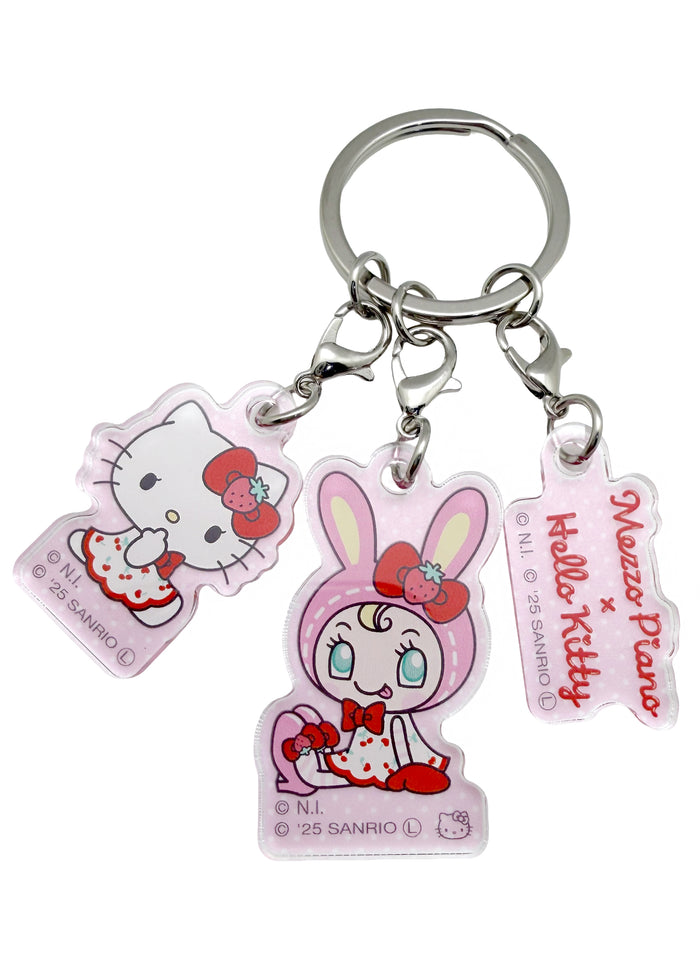 Bandai Mezzo Piano x Hello Kitty BFF 3PC Acrylic Keychain in red with Hello Kitty BFF theme collab acrylic charm set — front view