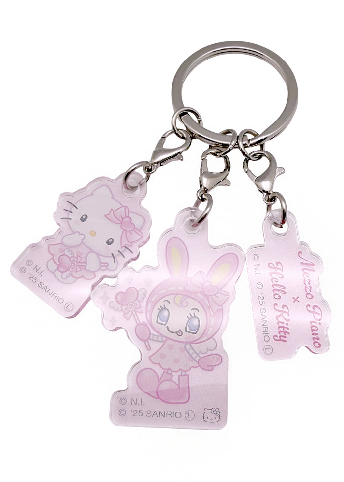 Bandai Mezzo Piano x Hello Kitty Lollipop 3PC Acrylic Keychain in pink with Hello Kitty lollipop theme collab acrylic charm set — front view