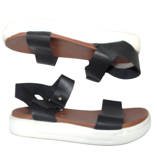 MIA Womens Black Faux Leather Platform Sandals Ankle Strap Hook Loop Size 5.50