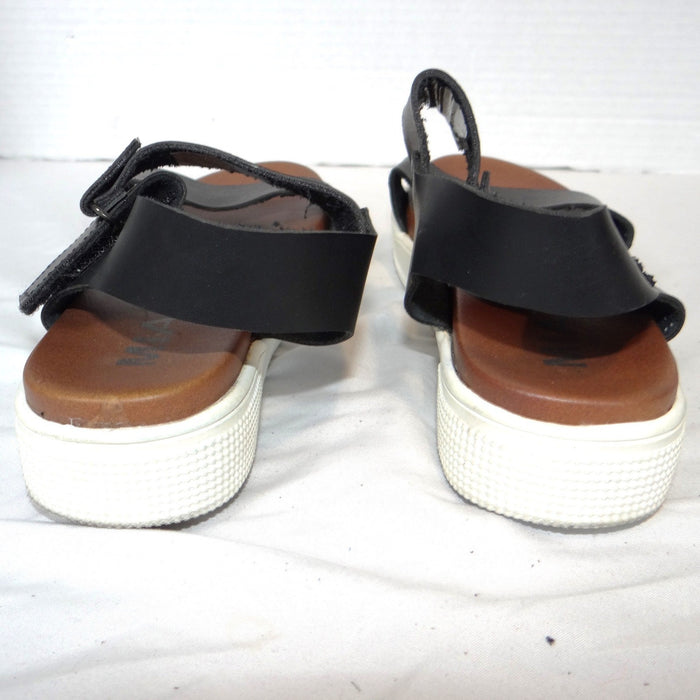 MIA Womens Black Faux Leather Platform Sandals Ankle Strap Hook Loop Size 5.53