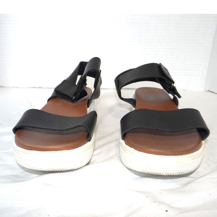 MIA Womens Black Faux Leather Platform Sandals Ankle Strap Hook Loop Size 5.54