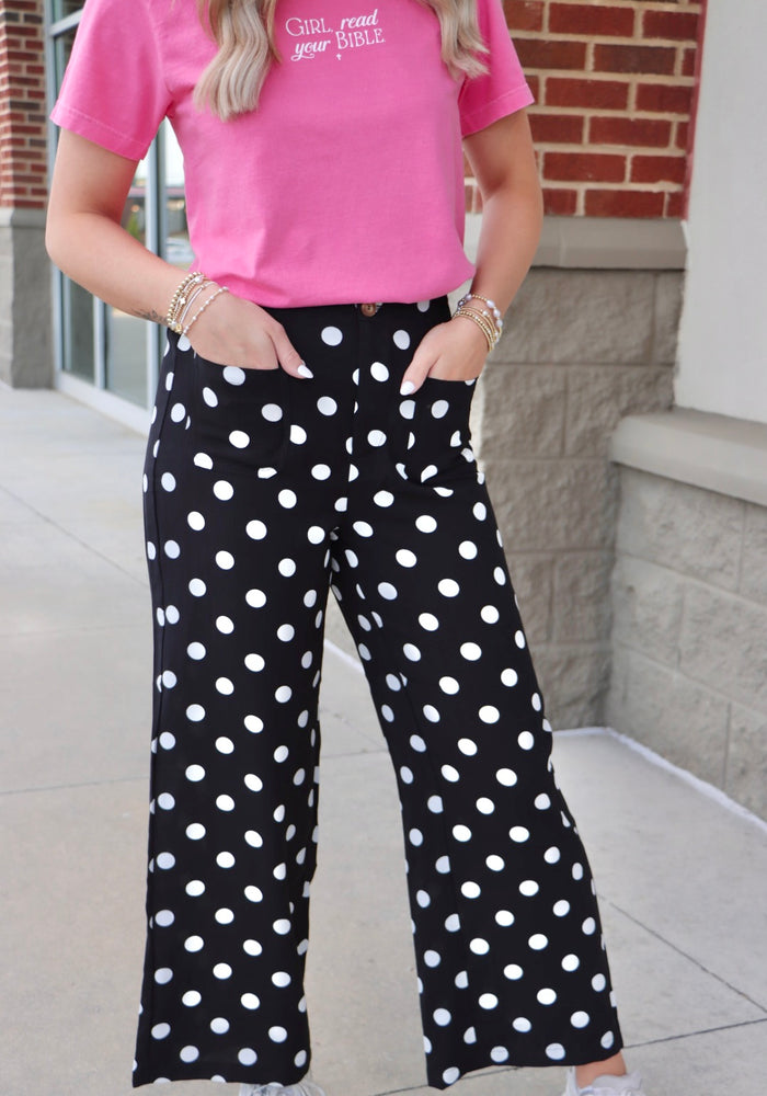 Mid-rise Polka Dot Print Patched Pocket Straight Leg Pants
