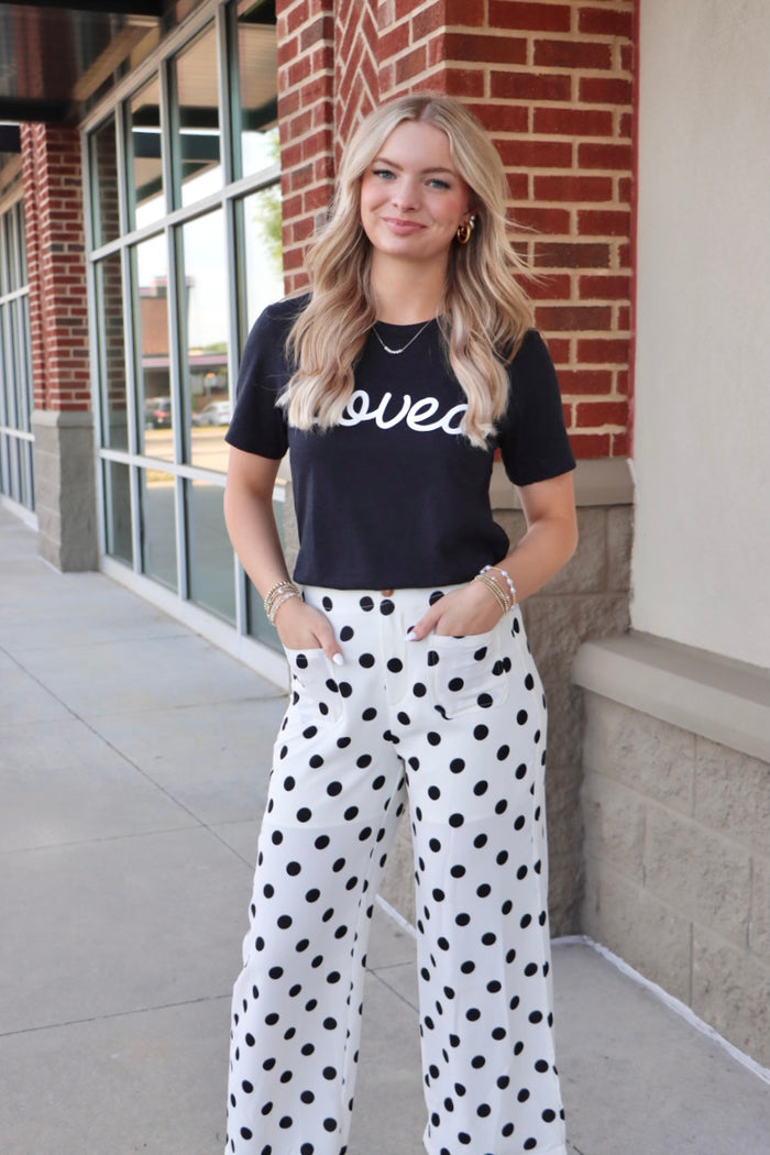 Mid-rise Polka Dot Print Patched Pocket Straight Leg Pants