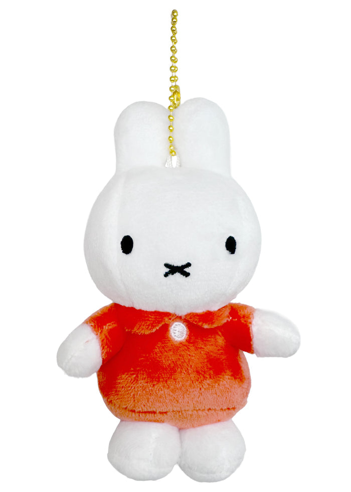 Miffy Orange Plush Mascot Keychain in white orange with Miffy in orange outfit on soft plush mascot kawaii keychain — front view