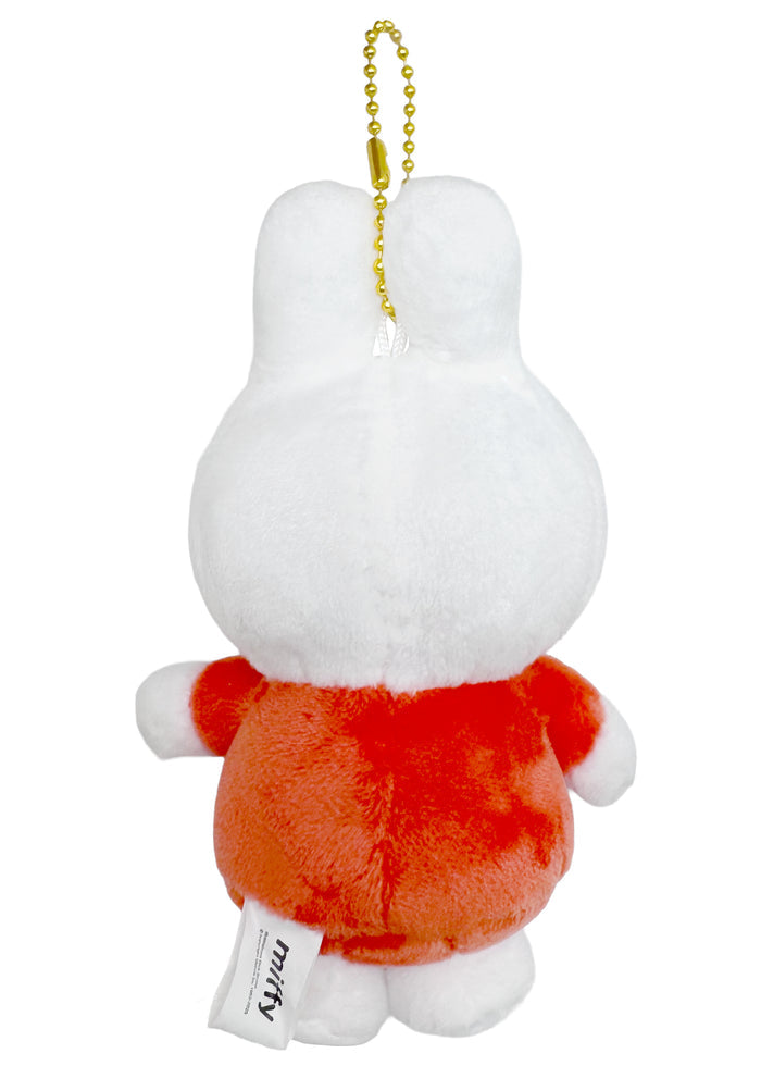 Miffy Orange Plush Mascot Keychain in white orange with Miffy in orange outfit on soft plush mascot kawaii keychain — back view