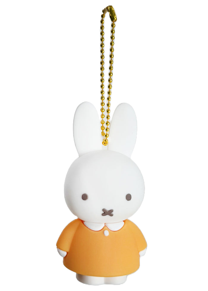 Miffy Rubber Mascot Keychain 2.0 in orange white with Miffy rubber figure on ball chain kawaii keychain — front view