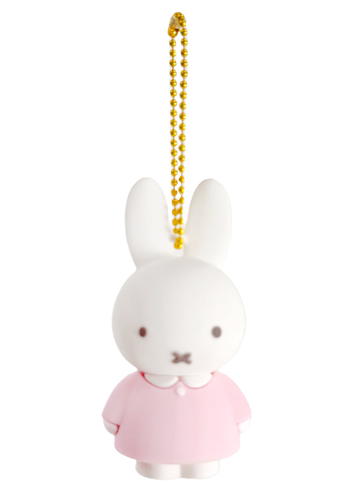 Miffy Rubber Mascot Keychain 2.0 in pink white with Miffy rubber figure on ball chain kawaii keychain — front view