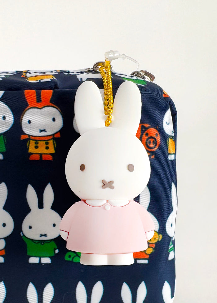 Miffy Rubber Mascot Keychain 2.0 in pink white with Miffy rubber figure on ball chain kawaii keychain — model view