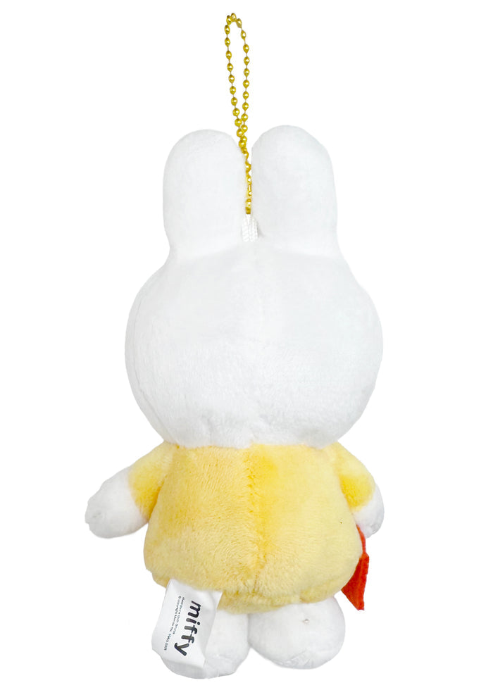 Miffy Yellow Plush Mascot Keychain in white yellow with Miffy in yellow outfit on soft plush mascot kawaii keychain — back view