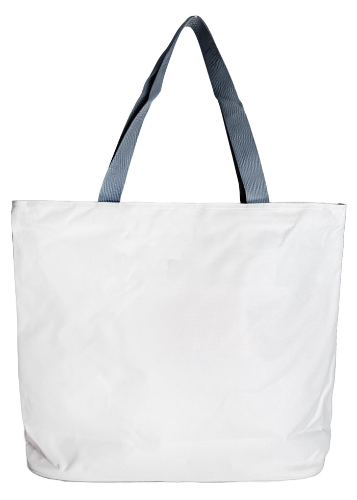 Miffy Yum Yum Large Beach Tote in white multi with full-front Miffy yum yum graphic on durable poly-canvas beach tote bag — back view