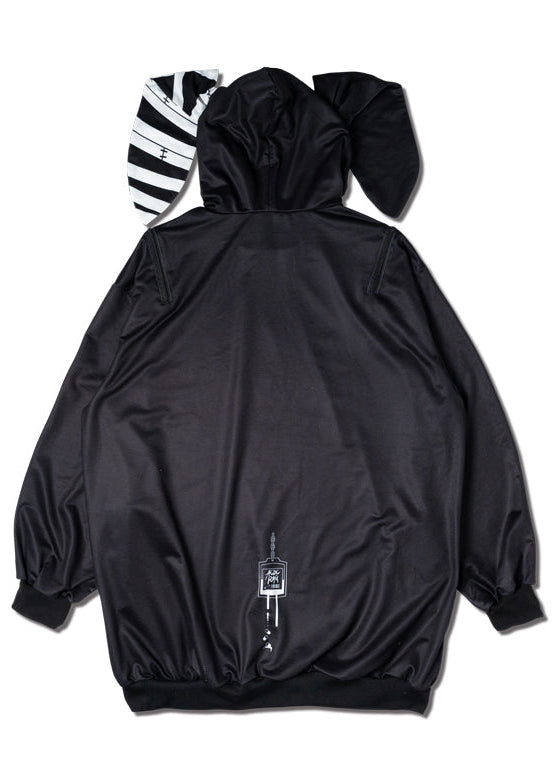 ACDC Rag Mill & Nero Moon Bunny Black White Oversized Hoodie showing striped back panel detail — back view