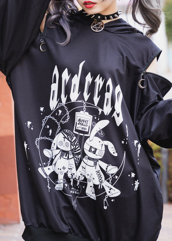 ACDC Rag Mill & Nero Moon Bunny Hoodie close-up of gothic logo and character art graphic print