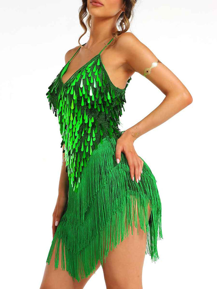 Mini Green Sequin Fringe Dress