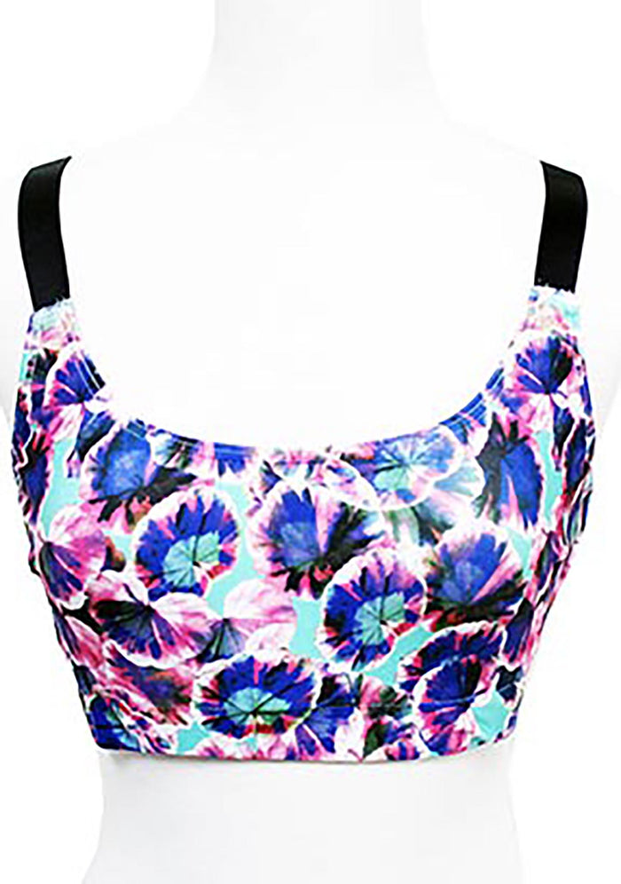 MINKPINK Deep Sea Daydream Bikini Top in multicolor with floral print and cut-out sides on festival swimwear — front view
