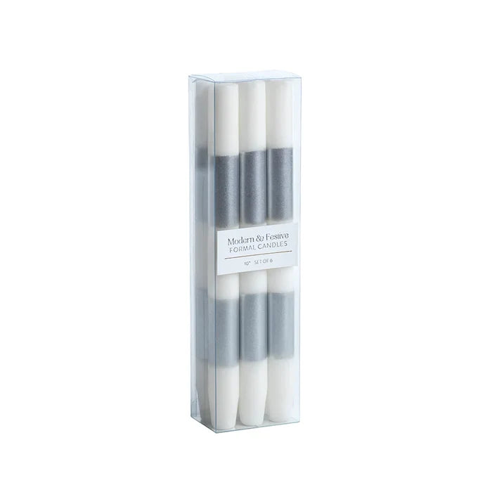 MODERN & FESTIVE SILVER FORMAL CANDLES/SET OF 6