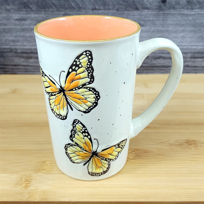 Monarch Butterfly Coffee Mug Nature Motif Ceramic Embossed 18oz Tea Cup Blue Sky