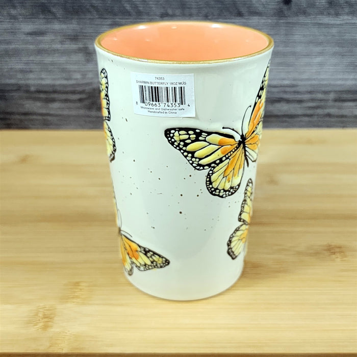 Monarch Butterfly Coffee Mug Nature Motif Ceramic Embossed 18oz Tea Cup Blue Sky