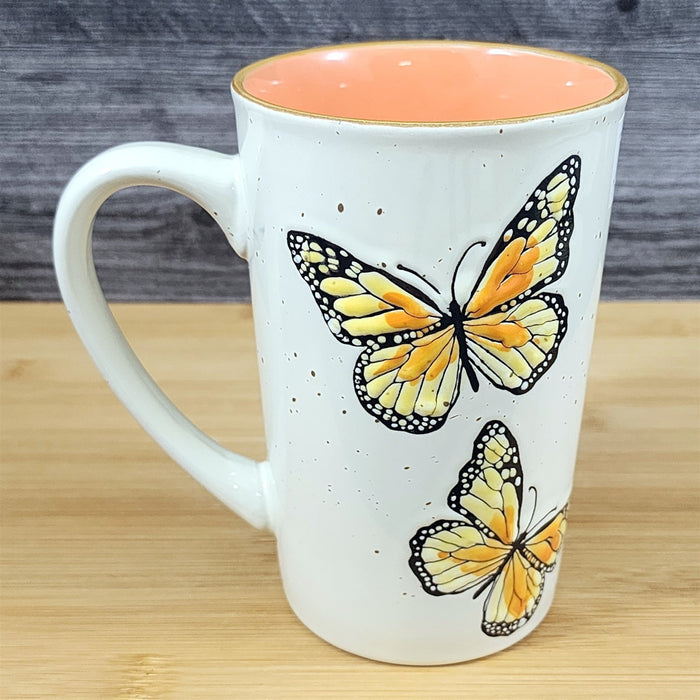Monarch Butterfly Coffee Mug Nature Motif Ceramic Embossed 18oz Tea Cup Blue Sky