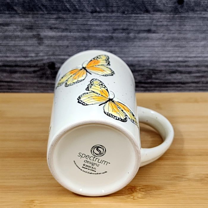 Monarch Butterfly Coffee Mug Nature Motif Ceramic Embossed 18oz Tea Cup Blue Sky