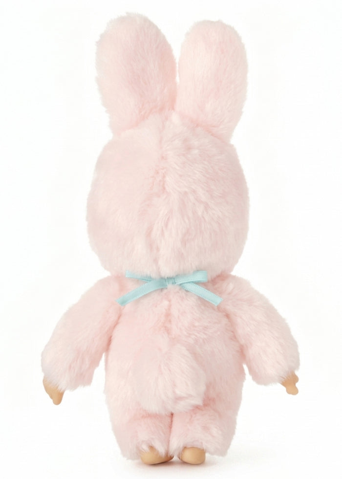 Sekiguchi Monchhichi Chimutan Bunny Small Plush Doll with light blue ribbon — back view