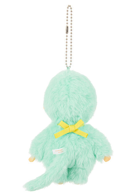 Sekiguchi Monchhichi Colors Neon Green Plush Mascot Keychain in green with faux fur Monchhichi body and ball chain on kawaii rave accessory — back view