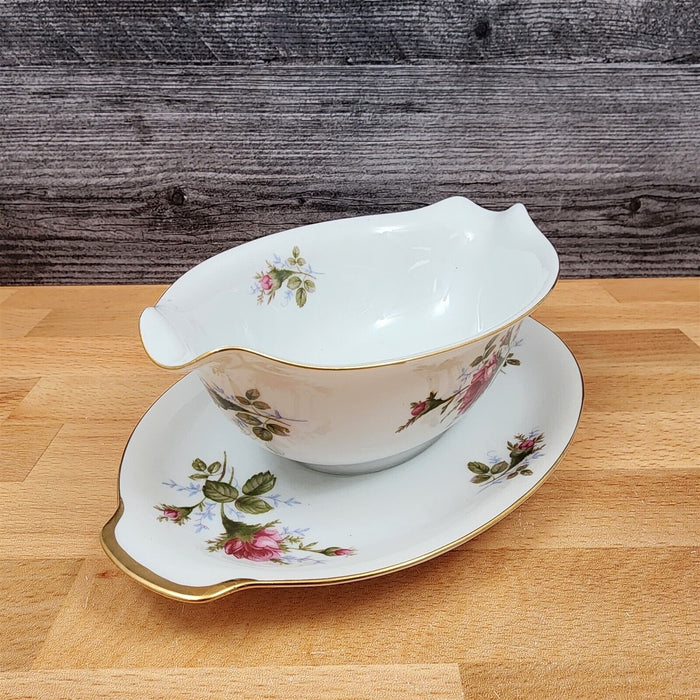 Moss Rose One Piece Gravy/Sauce Boat Pink Flowers Gold Trim by Sango Japan