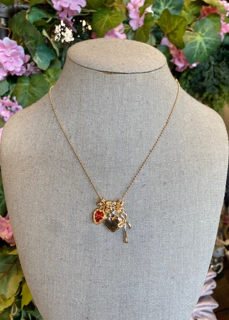 Multi-Charm Heart & Bow Necklace