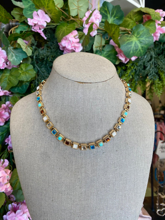 Multicolor Square Gemstone Necklace