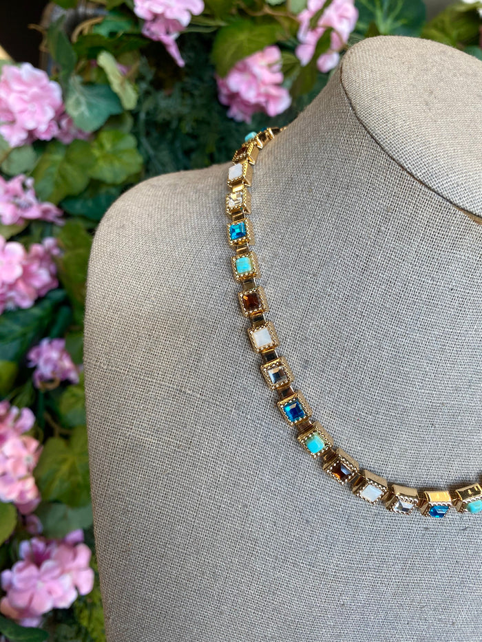 Multicolor Square Gemstone Necklace