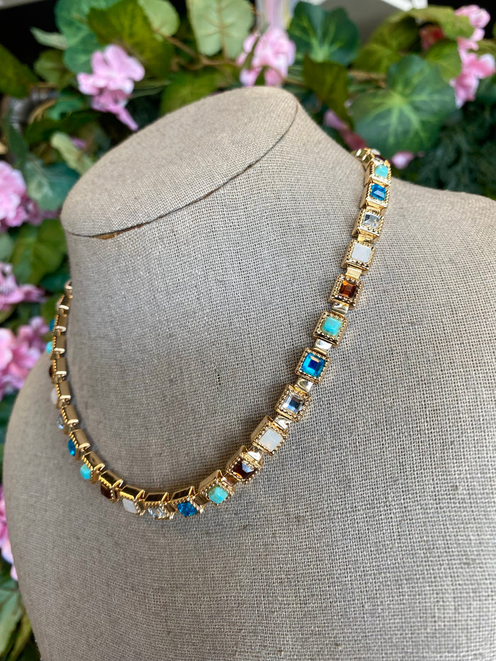 Multicolor Square Gemstone Necklace