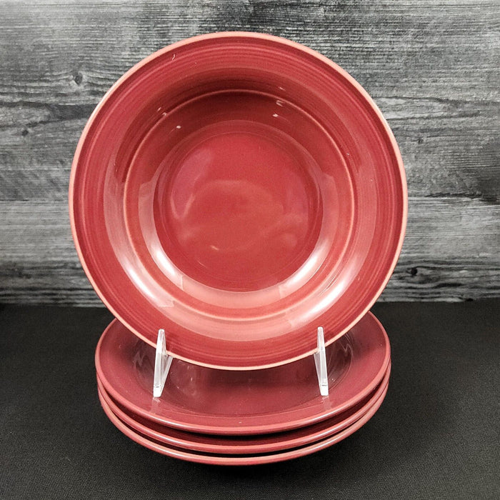 Nancy Calhoun Soup Bowl Raspberry Red Set of 4 Ceramic Stoneware Round 8"