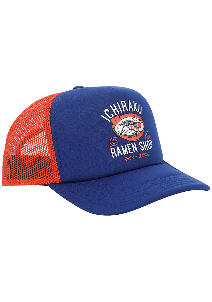Bioworld Naruto Ichiraku Ramen Contrast Trucker Hat in blue orange — side view